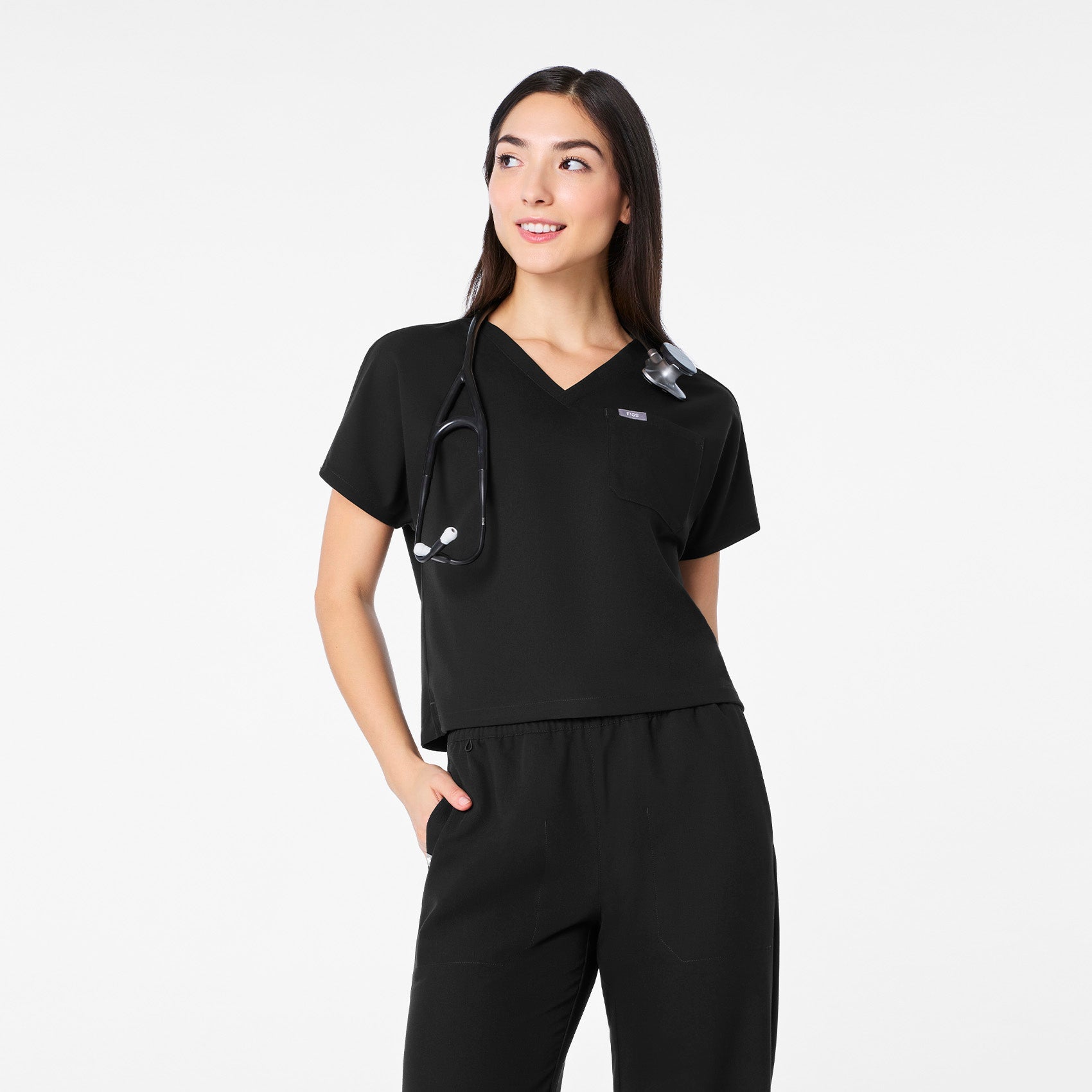 FIGS Arua Cropped V-Neck One-Pocket Scrub Top - Image 3