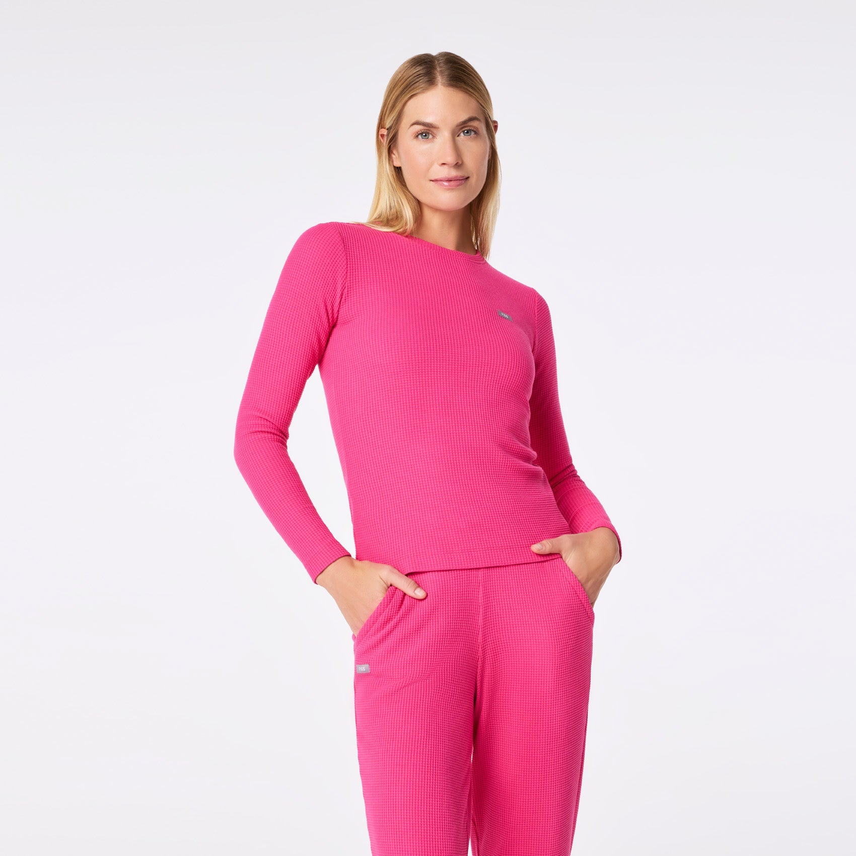 FIGS Off-Shift Waffle Crewneck Scrub Top